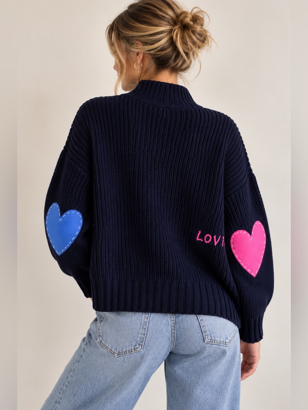 NWT Kerri Rosenthal Marlowe Heart Elbow Patch LOVED Sweater